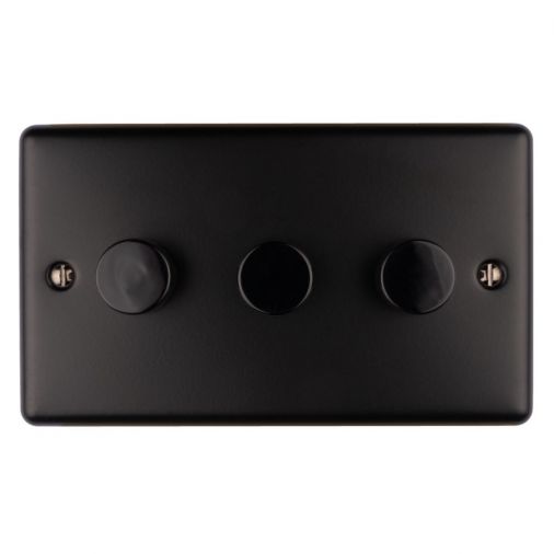 Matt Black LED/Incandescent Triple Dimmer Switch with Matching Knob | 2 Way, 400W | Enhance Decorative range by Eurolite - EN3DLEDMBB