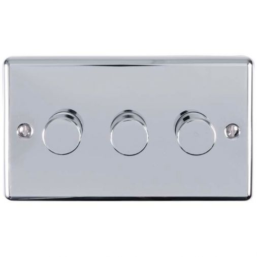 Polished Silver LED/Incandescent Triple Dimmer Switch with Matching Knob | 2 Way, 400W | Enhance Decorative range by Eurolite - EN3DLEDPC