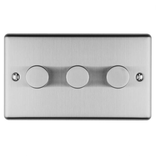 Brushed Steel LED/Incandescent Triple Dimmer Switch with Matching Knob | 2 Way, 400W | Enhance Decorative range by Eurolite - EN3DLEDSS