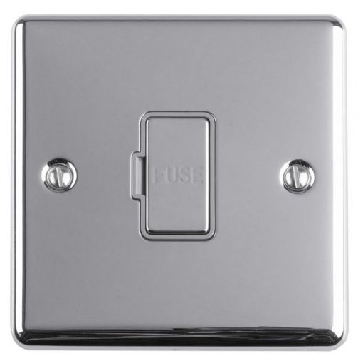 Polished Silver Unswitched Fused Spur, Grey Inserts and Matching Switch | 1 Way, 45A | Enhance Decorative range by Eurolite - EN45ASWPCG