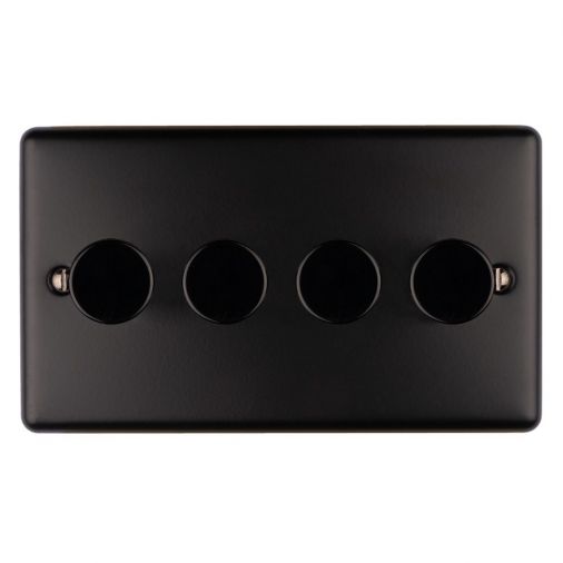 Matt Black LED/Incandescent 4 Gang Dimmer Switch with Matching Knob | 2 Way, 400W | Enhance Decorative range by Eurolite - EN4DLEDMBB