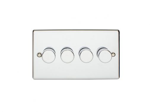 Polished Silver LED/Incandescent 4 Gang Dimmer Switch with Matching Knob | 2 Way, 400W | Enhance Decorative range by Eurolite - EN4DLEDPC