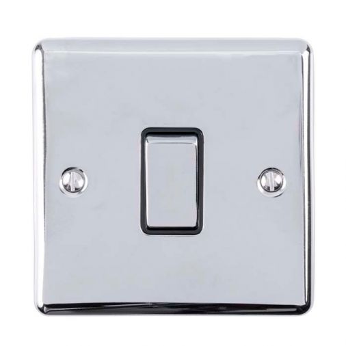 Polished Silver Light Switch with Matching Switch, Black Inserts | Intermediate, 10A | Enhance Decorative range by Eurolite - ENINTPCB