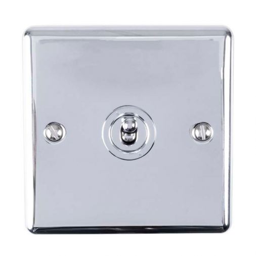 Polished Silver Toggle Switch, Matching Inserts | 2 Way, 10A | Enhance Decorative range by Eurolite - ENT1SWPC