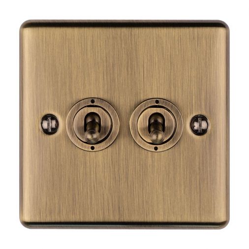 Antique Brass Double Toggle Switch, Matching Inserts and Switches | 2 Way, 10A | Enhance Decorative range by Eurolite - ENT2SWABB