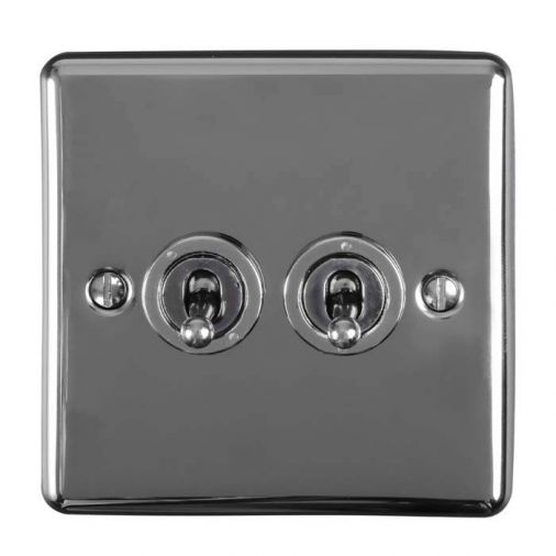 Black Nickel Double Toggle Switch, Black Inserts and Matching Switches | 2 Way, 10A | Enhance Decorative range by Eurolite - ENT2SWBN