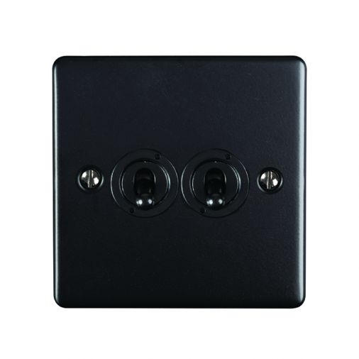 Matt Black Double Toggle Switch, Black Inserts | 2 Way, 10A | Enhance Decorative range by Eurolite - ENT2SWMBB