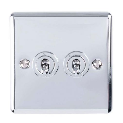 Polished Silver Double Toggle Switch, Matching Inserts and Switches | 2 Way, 10A | Enhance Decorative range by Eurolite - ENT2SWPC