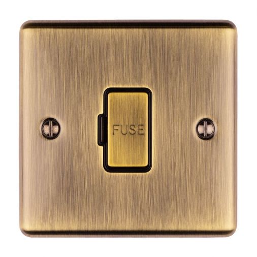 Eurolite 13Amp Unswitched Fused Spur Antique Brass Enhance Range Black Trim - ENUSWFABB