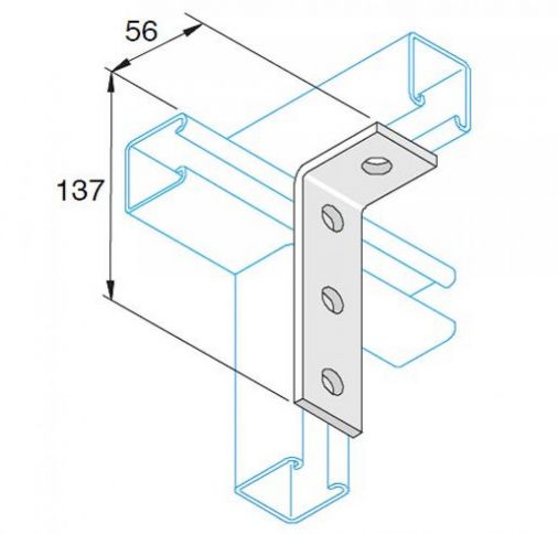 Hot Dipped Galvanised 3 Hole 90 deg Bracket, Steel Channel Accessory