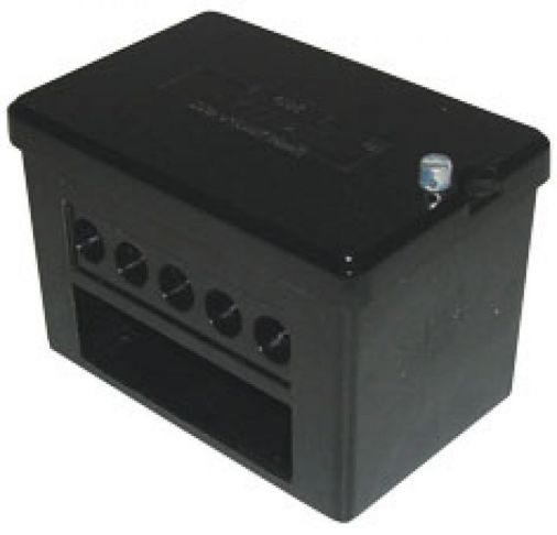 2 x 5 Way 100A 35mm Service Connector Block, Black Urea Phenolic, Easy Knockout Entries, Lids Sealed for Security, 230V AC, BS EN 60695-2-10, 104mm x 