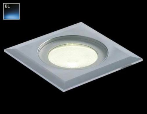 1W LED Square Ground Light, Stainless Steel, Blue LED, 43mm Depth, 350mA Current, 50mm Cut Out, Dimmable, IP68 Rated