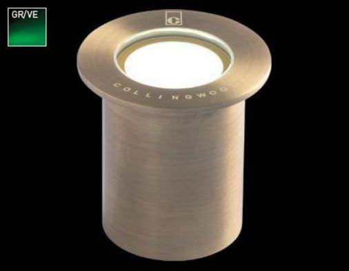 0.5W LED Small Ground Light Antique Brass, Frosted, Green LED, IP68, 120 Deg
