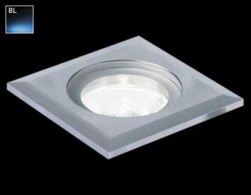 1W LED Square Ground Light, Stainless Steel, Blue LED, 20 Deg Beam, IP68