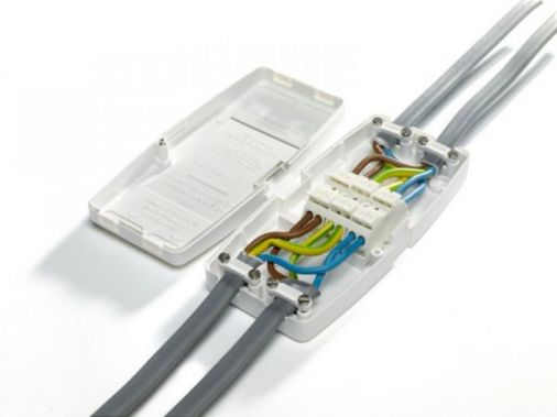 32A 3 Terminal Maintenance Free Junction Box, White, Plastic, 4 Cable Entry Points