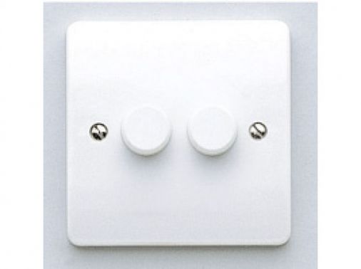 MK K1533WHI White 2 Gang 2 Way Rotary Dimmer Switch 250W, Plastic, 86x86mm, 60.3mm Fixing Centres