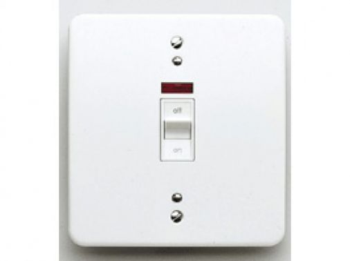 MK K5012WHI White Metal Double Pole Switch, Neon, Large Plate, 45A, 178x165mm