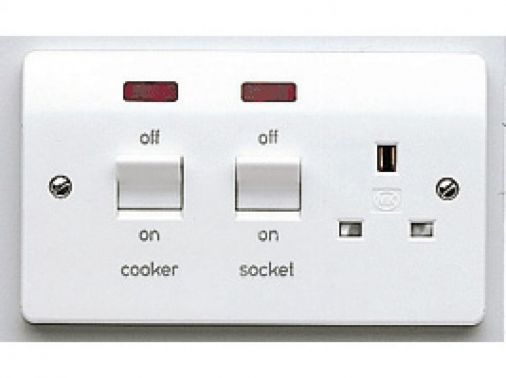 MK K5041WHI White Surface DP Cooker Control Unit, Neons 45A, 86x146x60mm, BS.4177:1992