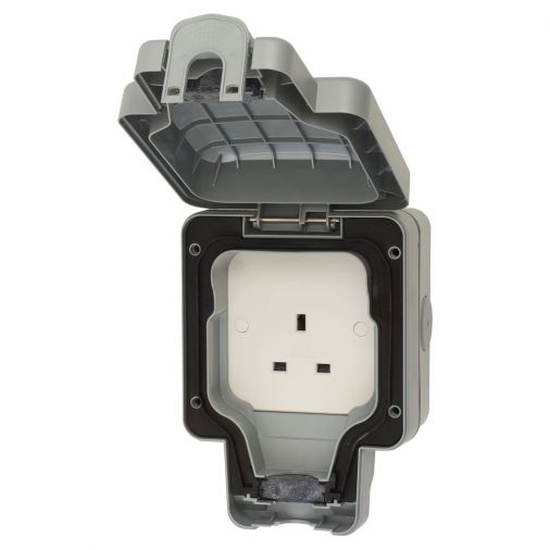 MK K56480GRY IP56 13A 1 Gang Unswitched Socket, Grey Finish