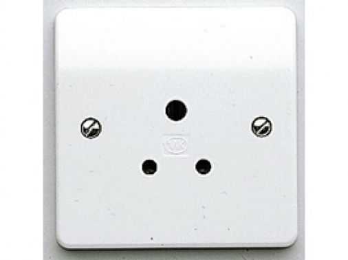 MK K771WHI White Plastic 1 Gang Round Pin Unswitched Socket 5A, 86x86mm, 60.3mm Fixing Centres