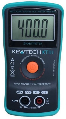 500V TRMS Digital Multimeter, Single Button, Auto Ranging, Data Hold, 4000 Count LCD, Test Leads, Holster, Batteries.