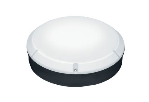 LED Emergency Bulkhead, 800lm, 4000K, Black, IP65, 68mm Depth, 250mm Diameter