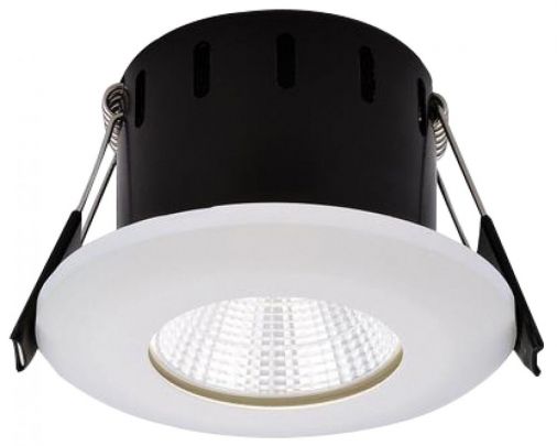 Fixed Compact IP65 Dimmable LED Fire Rated Downlight - Cool White - 4000K - 7W - 620 Lumens - 55 Deg Beam Angle - White Finish - 60mm Cut Out - 80mm D