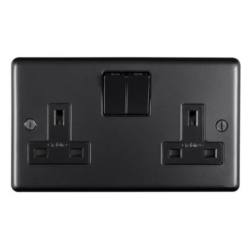 Matt Black Double Socket, Black Inserts | 13A | Stainless Steel range by Eurolite - MB2SOB