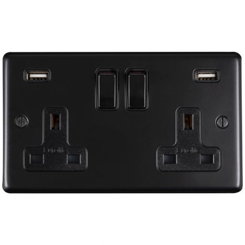 Matt Black 3.1A USB Double Socket, Black Inserts | 13A | USB-A | Stainless Steel range by Eurolite - MB2USBB