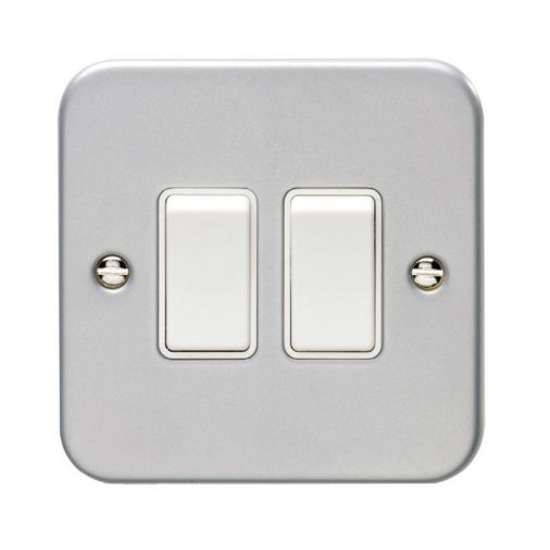 Metal Clad Double Light Switch, White Inserts | 1 Way, 10A | Utility range by Eurolite - MC2SWW