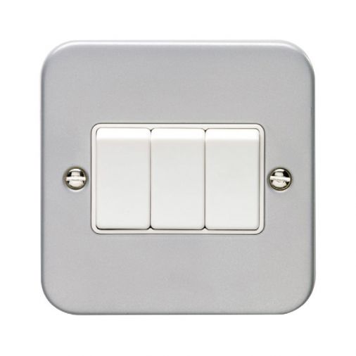 Metal Clad Triple Light Switch, White Inserts | 1 Way, 10A | Utility range by Eurolite - MC3SWW
