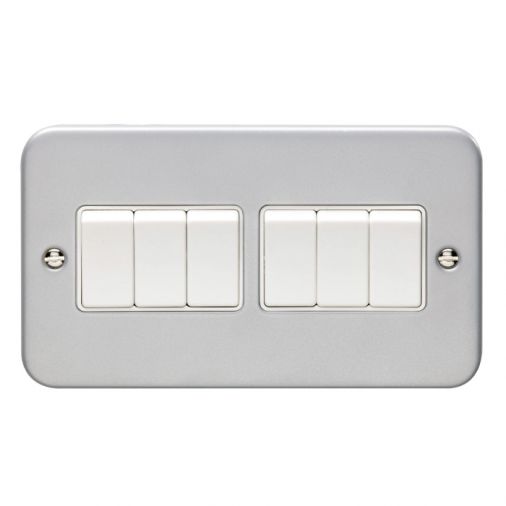 Metal Clad 6 Gang Light Switch, White Inserts | 1 Way, 10A | Utility range by Eurolite - MC6SWW