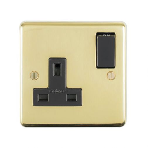 Polished Brass Single Socket, Black Inserts | 13A | Stainless Steel range by Eurolite - PB1SOB