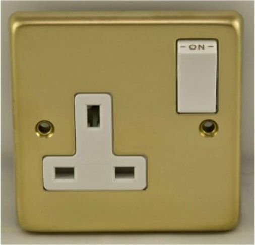 Polished Brass Single Socket, White Inserts | 13A | Stainless Steel range by Eurolite - PB1SOW