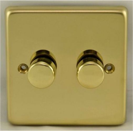 Eurolite PB2D400 Metal Polished Brass Incandescent Dimmer Switch 2 Gang