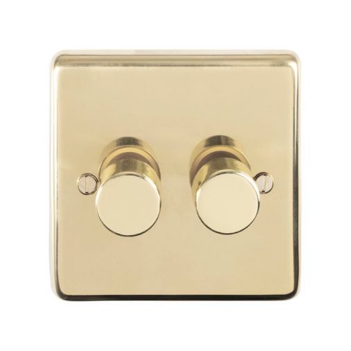 Eurolite PB2DLED Metal Polished Brass Dimmer Switch 2 Gang