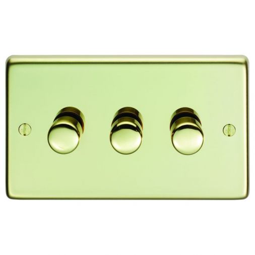 Eurolite PB3DLED Metal Polished Brass Dimmer Switch 3 Gang