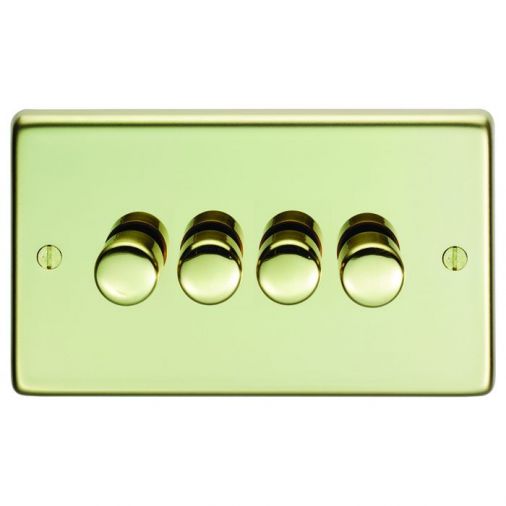 Eurolite PB4D400 Metal Polished Brass Incandescent Dimmer Switch 4 Gang
