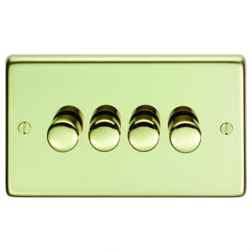Eurolite PB4DLED Metal Polished Brass Dimmer Switch 4 Gang