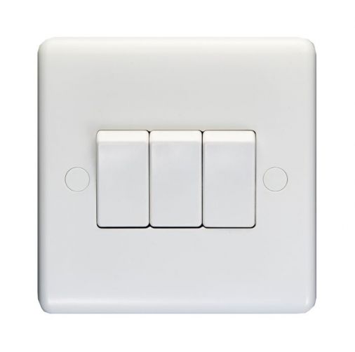 Eurolite Enhance White Plastic 10A 3 Gang 2 Way Switch - PL3032