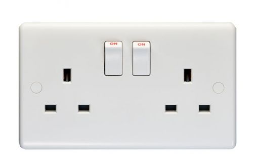 White Double Socket with Matching Rockers | 13A | Enhance White Plastic range by Eurolite - PL4060