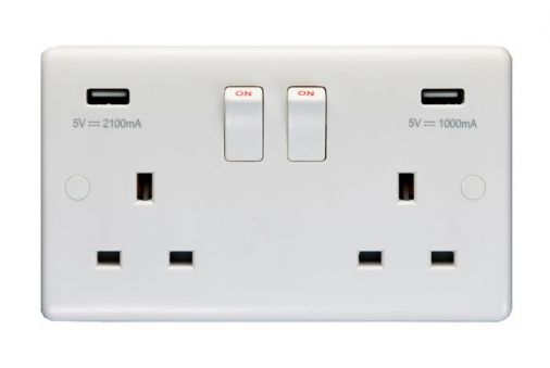 White 3.1A USB Double Socket | 13A | USB-A | Enhance White Plastic range by Eurolite - PL4620
