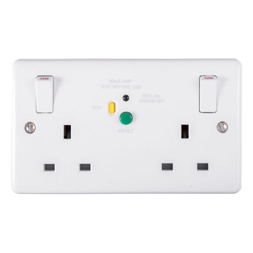 White Double Socket with Matching Rockers | 13A | Enhance White Plastic range by Eurolite - PL5023