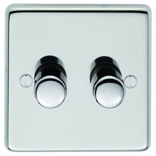 Eurolite PSS2D400 Metal Polished Stainless Steel Incandescent Dimmer Switch 2 Gang