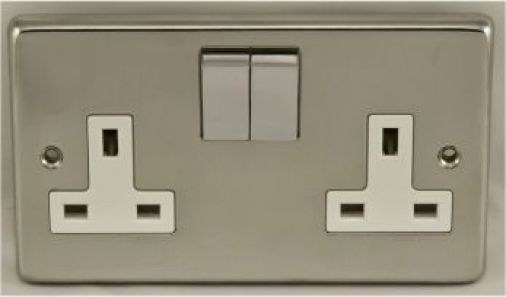 Polished Silver Double Socket, White Inserts and Matching Rockers | 13A | Stainless Steel range by Eurolite - PSS2SOPSW