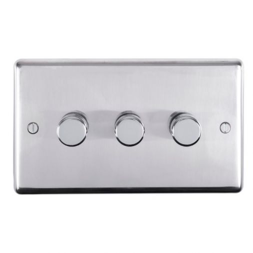 Eurolite PSS3DLED Metal Polished Stainless Steel Dimmer Switch 3 Gang