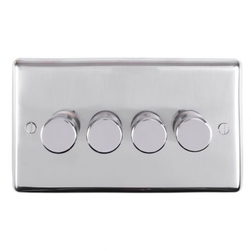 Eurolite PSS4D400 Metal Polished Stainless Steel Incandescent Dimmer Switch 4 Gang