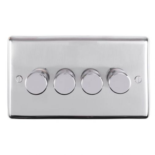 Eurolite PSS4DLED Metal Polished Stainless Steel Dimmer Switch 4 Gang