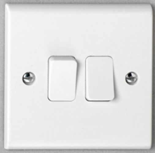 Deta S1204 2 Gang 2 Way 10A White Plastic Plate Switch, 86mm x 86mm