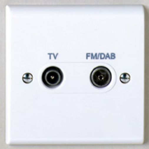 Deta S1265 White Plastic TV/FM (DAB) Diplexer Outlet, 86mm x 86mm